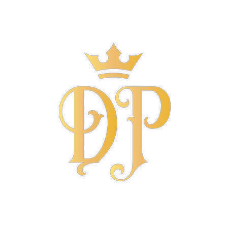 Monograma dourado DP — assinatura Dom Príncipe